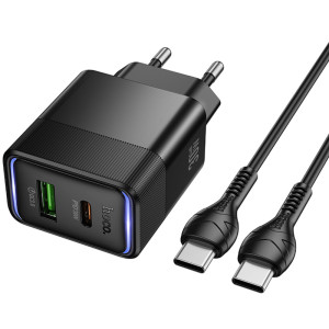 СЗУ Hoco CS112A Lounge PD30W+QC3.0 (1USB-A/1C) + кабель Type-C to Type-C – Черный