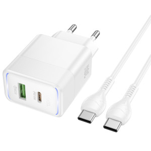 СЗУ Hoco CS112A Lounge PD30W+QC3.0 (1USB-A/1C) + кабель Type-C to Type-C – Белый