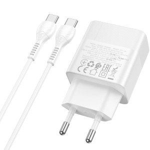 СЗУ Hoco CS112A Lounge PD30W+QC3.0 (1USB-A/1C) + кабель Type-C to Type-C – Белый