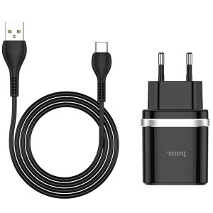 СЗУ Hoco C12Q Smart QC3.0 3A (1USB-A) + кабель USB to Type-C – Черный