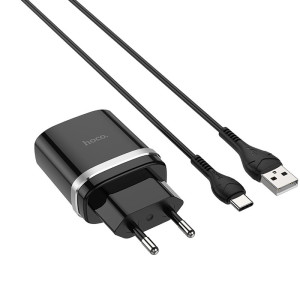 СЗУ Hoco C12Q Smart QC3.0 3A (1USB-A) + кабель USB to Type-C – Черный