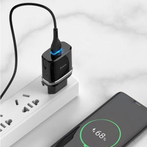 СЗУ Hoco C12Q Smart QC3.0 3A (1USB-A) + кабель USB to Type-C – Черный