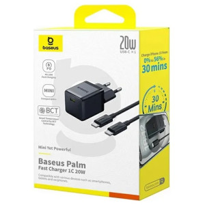 СЗУ Baseus Palm Fast Charger 20W (1USB-C) + кабель Type-C to Type-C (P10111602) – Черный