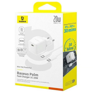 СЗУ Baseus Palm Fast Charger 20W (1USB-C) + кабель Type-C to Type-C (P10111602) – Белый