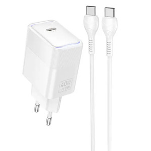СЗУ Hoco CS113A Lounge PD40W (1USB-C) + кабель Type-C to Type-C