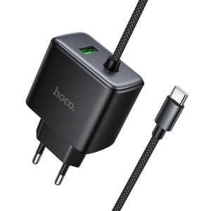 СЗУ Hoco C164A New PD30W+QC3.0 (1USB-A/1C) + встроенный кабель Type-C