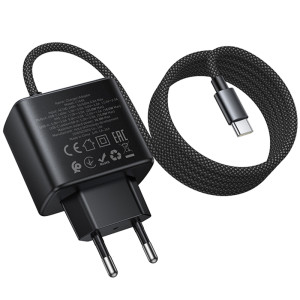 СЗУ Hoco C164A New PD30W+QC3.0 (1USB-A/1C) + встроенный кабель Type-C – Черный