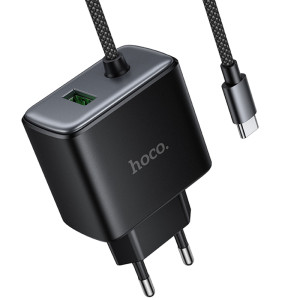 СЗУ Hoco C164A New PD30W+QC3.0 (1USB-A/1C) + встроенный кабель Type-C – Черный