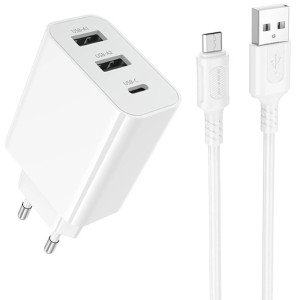 МЗП Borofone BA105A Stellar 15W (2USB-A/1C) + кабель USB to MicroUSB