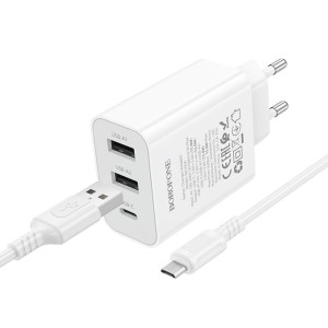 МЗП Borofone BA105A Stellar 15W (2USB-A/1C) + кабель USB to MicroUSB – Білий
