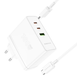 МЗП Borofone BN11 Imperial PD100W+QC3.0 (1USB-A/2C) + кабель Type-C to Type-C – Білий