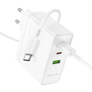 МЗП Borofone BN11 Imperial PD100W+QC3.0 (1USB-A/2C) + кабель Type-C to Type-C – Білий