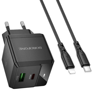 МЗП Borofone BN19 Intenso PD20W+QC3.0 (1USB-A/1C) + кабель Type-C to Lightning