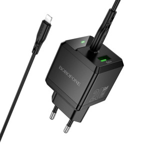 МЗП Borofone BN19 Intenso PD20W+QC3.0 (1USB-A/1C) + кабель Type-C to Lightning – Чорний
