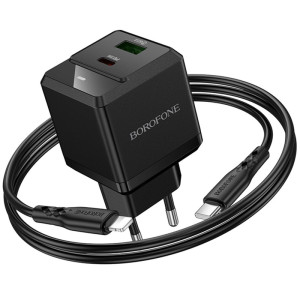 МЗП Borofone BN19 Intenso PD20W+QC3.0 (1USB-A/1C) + кабель Type-C to Lightning – Чорний
