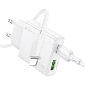 МЗП Borofone BN25 Wish PD30W+QC3.0 (1USB-A/1C) + кабель Type-C to Lightning – Білий