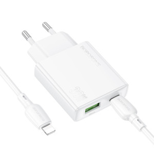 МЗП Borofone BN25 Wish PD30W+QC3.0 (1USB-A/1C) + кабель Type-C to Lightning – Білий