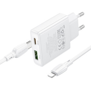 МЗП Borofone BN25 Wish PD30W+QC3.0 (1USB-A/1C) + кабель Type-C to Lightning – Білий