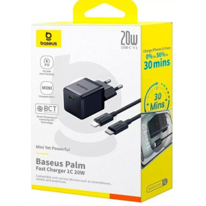 СЗУ Baseus Palm Fast Charger 20W (1USB-C) + кабель Type-C to Lightning (E01164) – Черный