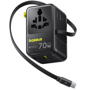 Сетевой универсальный переходник Baseus CG11 70W with retractable cable (2USB-A/3C/1Socket) (E0307E)