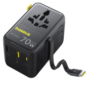 Сетевой универсальный переходник Baseus CG11 70W with retractable cable (2USB-A/3C/1Socket) (E0307E) – Черный