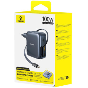 СЗУ Baseus EnerCore CJ11 PD100W+QC3.0 with retractable cable (1USB-A/2C) (E0120M) – Черный