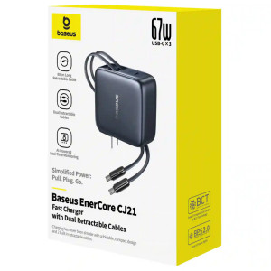 СЗУ Baseus EnerCore CJ21 PD67W with retractable cables (3USB-C) (E0121D) – Черный