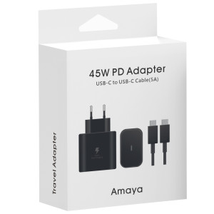 СЗУ Amaya SC45CC PD45W (1USB-C) + кабель Type-C to Type-C – Черный