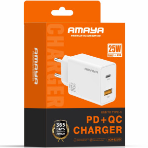СЗУ Amaya E221D PD25W+QC3.0 (1USB-A/1C) – Белый