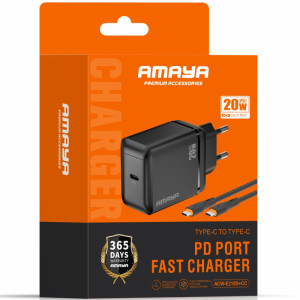 СЗУ Amaya E218S PD20W+QC3.0 (1USB-C) + кабель Type-C to Type-C – Черный