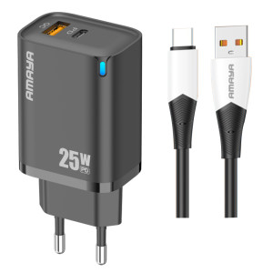 СЗУ Amaya E215D PD25W+QC3.0 (1USB-A/1C) + кабель USB to Type-C