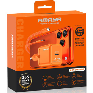 СЗУ Amaya E450S PD45W GaN (1USB-C) + кабель Type-C to Type-C – Оранжевый