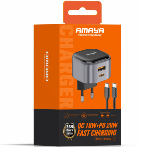 СЗУ Amaya E211D PD20W+QC3.0 (1USB-A/1C) + кабель Type-C to Type-C – Черный