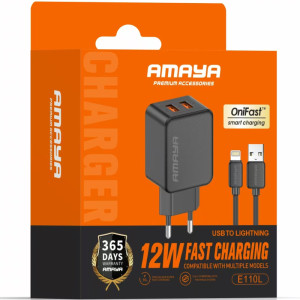 СЗУ Amaya E110L 2.4A (2USB-A) + кабель USB to Lightning – Черный