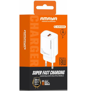 СЗУ Amaya E60S QC3.0 18W (1USB-A) + кабель USB to Type-C – Белый