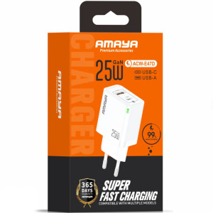 СЗУ Amaya E47D PD25W+QC3.0 GaN (1USB-A/1C) – Белый