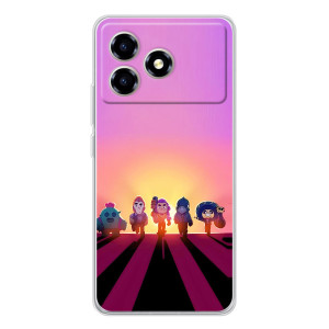 Силиконовый Чехол на ZTE Blade A36 с картинкой Brawl Stars – Персонажи в закате