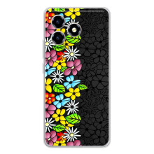 Силіконовий бампер з принтом (квіточки) на ТЕЗИ Блейд А36 (Яскраві квіти на чорному)