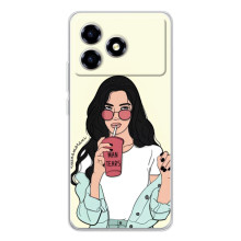 Силиконовый Чехол на ZTE Blade A36 с картинкой Стильных Девушек (С напитком)