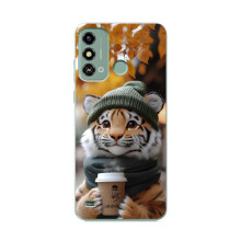Печатный чехол «Зверята с кофе» для ZTE Blade A53 – Тигр с кофе