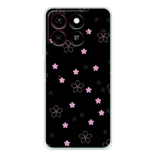 Чехол с розовым рисунком для ZTE Blade A56 – Розовые цветы на черном