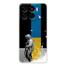 Чехол с украинским воином на ZTE Blade A56 – Воин с флагом
