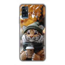 Печатный чехол «Зверята с кофе» для ZTE Blade A71 – Тигр с кофе