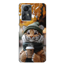 Печатный чехол «Зверята с кофе» для ZTE Blade A72s – Тигр с кофе