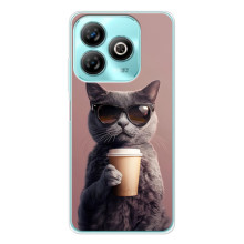 Чехол с принтом стильные животные для Блейд А76 (Кот с кофе)