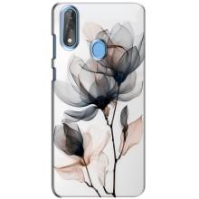 Чехол с цветочным принтом на ЗТЕ Блейд В10 – Цветы на белом