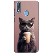 Чехол с принтом стильные животные для ЗТЕ Блейд В10 – Кот с кофе