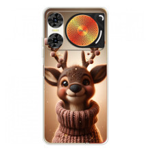 Яркий чехол для ZTE Nubia Music 2 с Зимними Оленятами (Олень в свитере)