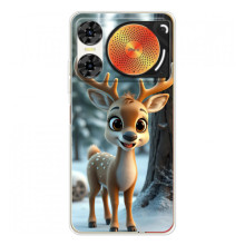 Яркий чехол для ZTE Nubia Music 2 с Зимними Оленятами (Оленёнок в лесу)