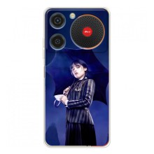 Чехлы Венсдей на ZTE Nubia Music Уэнсдей (AlphaPrint) – Уэнздей с зонтом
